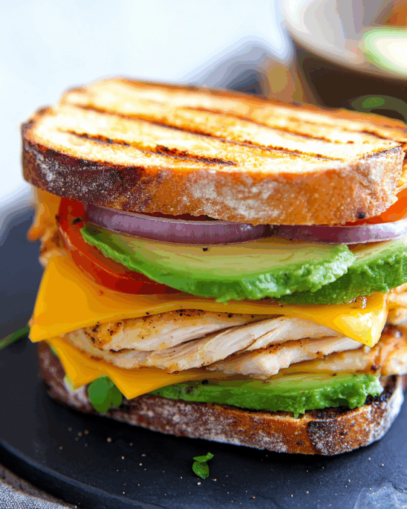 Hähnchen-Avocado-Schmelz-Sandwich