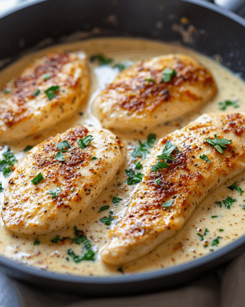 Hähnchenfilet in würziger, cremiger Knoblauch-Parmesan-Sauce