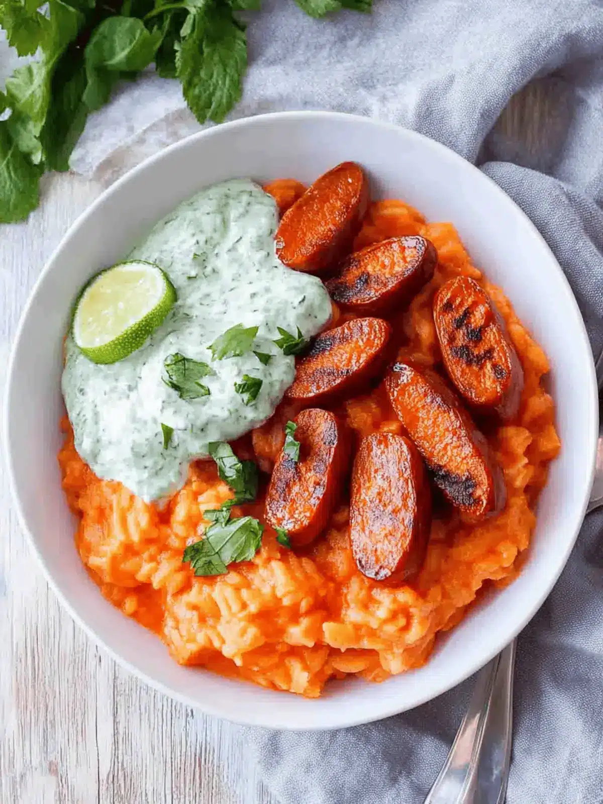 Tomaten-Kritharaki mit veganen Cevapcici und Tzatziki