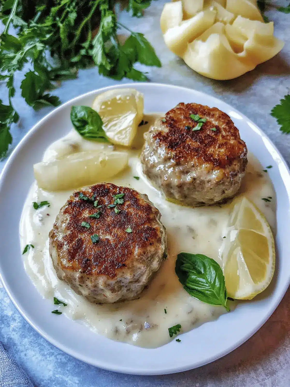 Kohlrabigemüse in heller Soße mit Frikadellen und Spätzle
