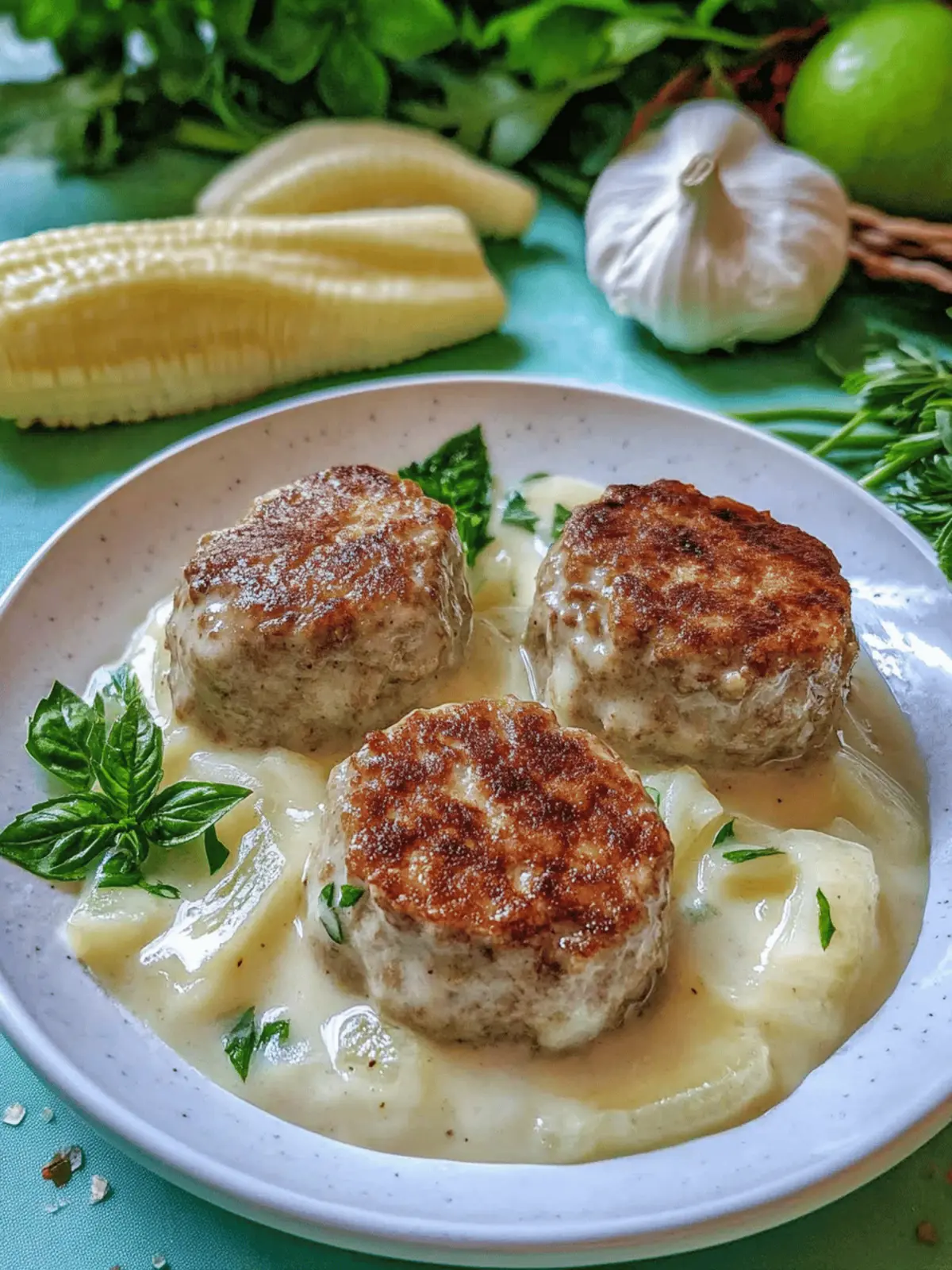 Kohlrabigemüse in heller Soße mit Frikadellen und Spätzle