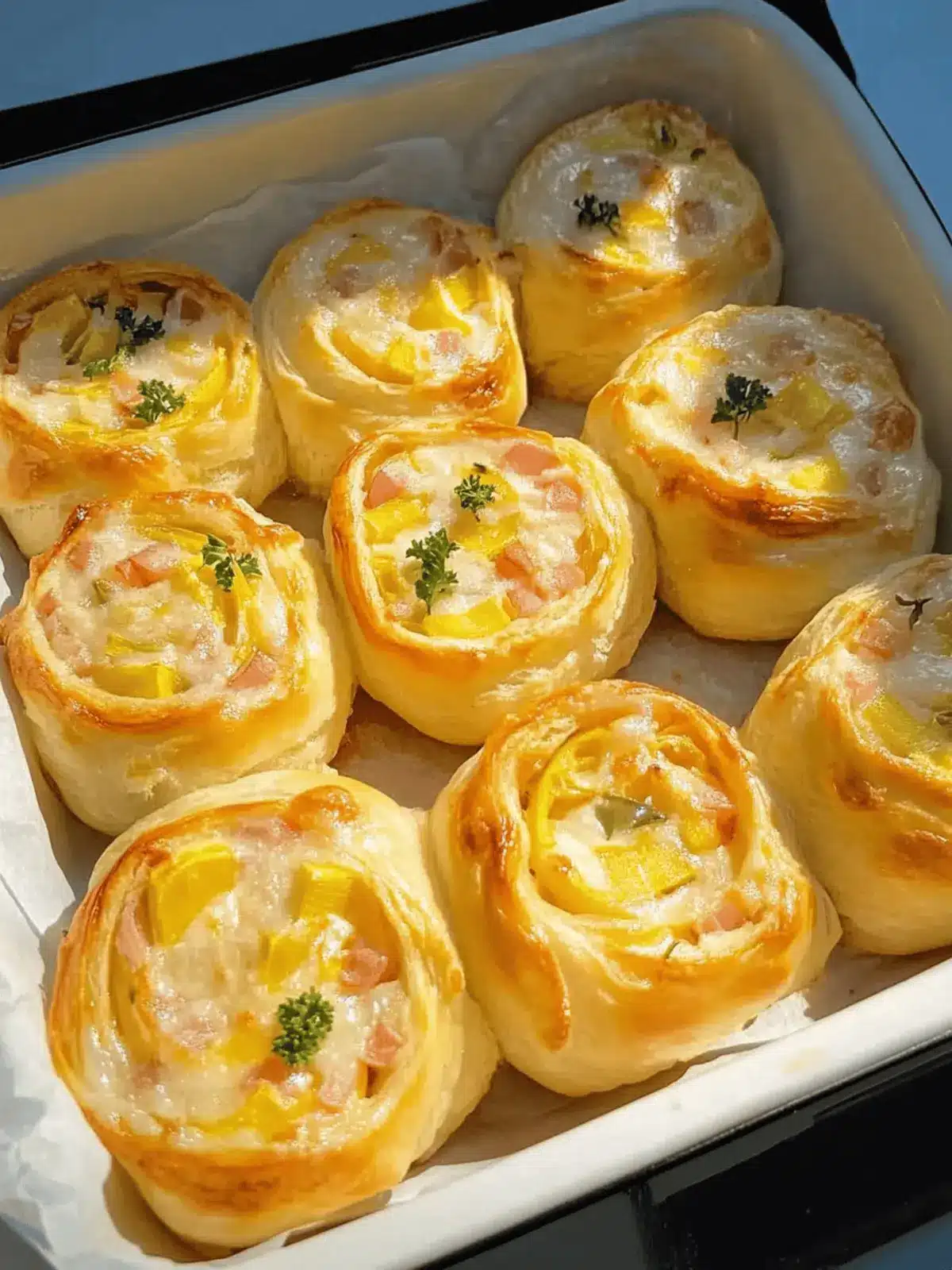 Breakfast rolls with scrambled eggs, cheese, and bacon