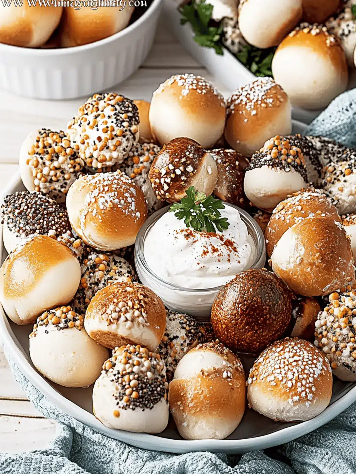 Mini Laugenkonfekt mit Zwiebel-Dip
