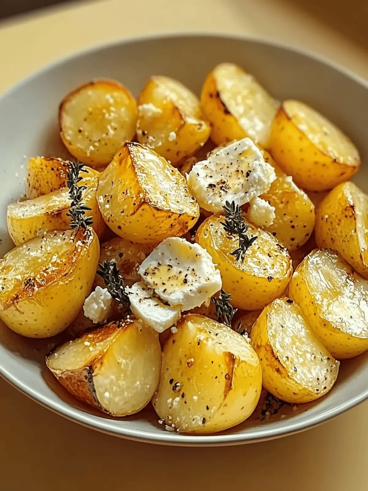 Roasted potatoes with feta and garlic