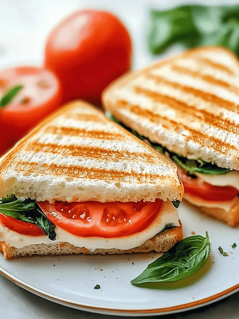 Panini-Sandwich mit Tomaten, Mozzarella und Spinat