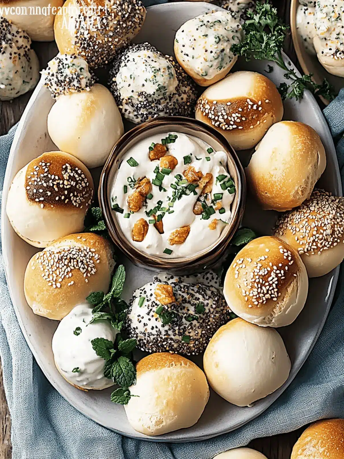 Mini Laugenkonfekt mit Zwiebel-Dip