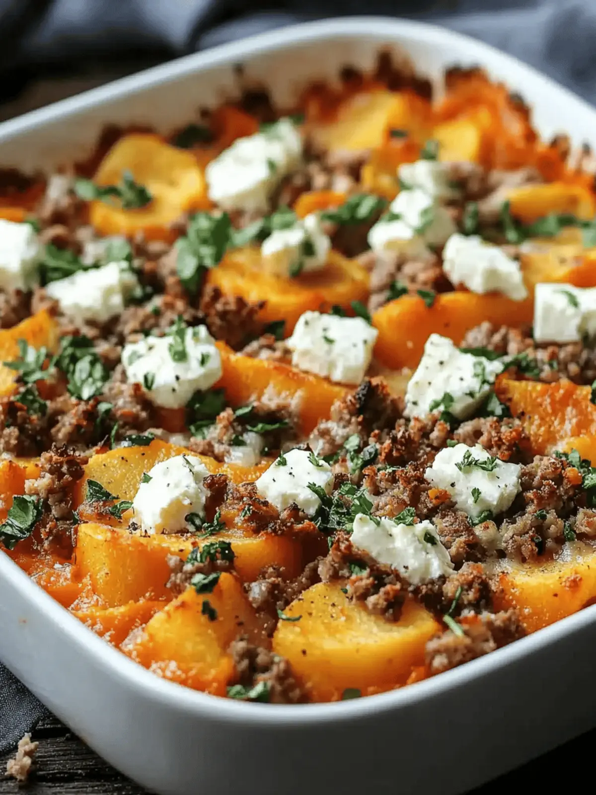 Süßkartoffel und Hackfleischauflauf mit Feta