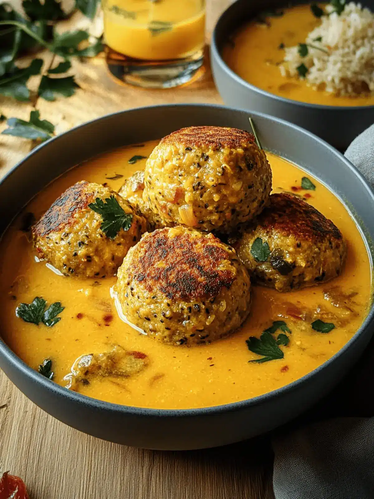 Vegane Linsenknödel in Curry-Sauce