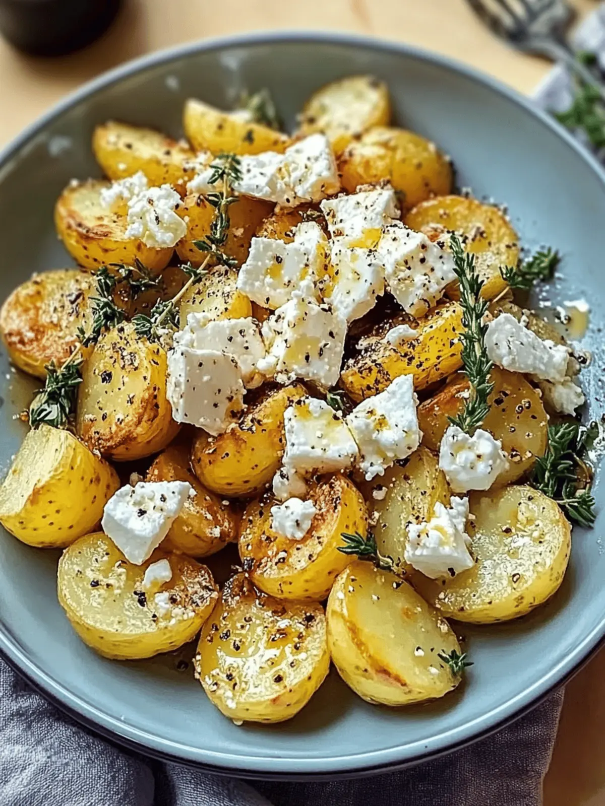 Genießen Sie einfach geröstete Kartoffeln mit Feta und Knoblauch