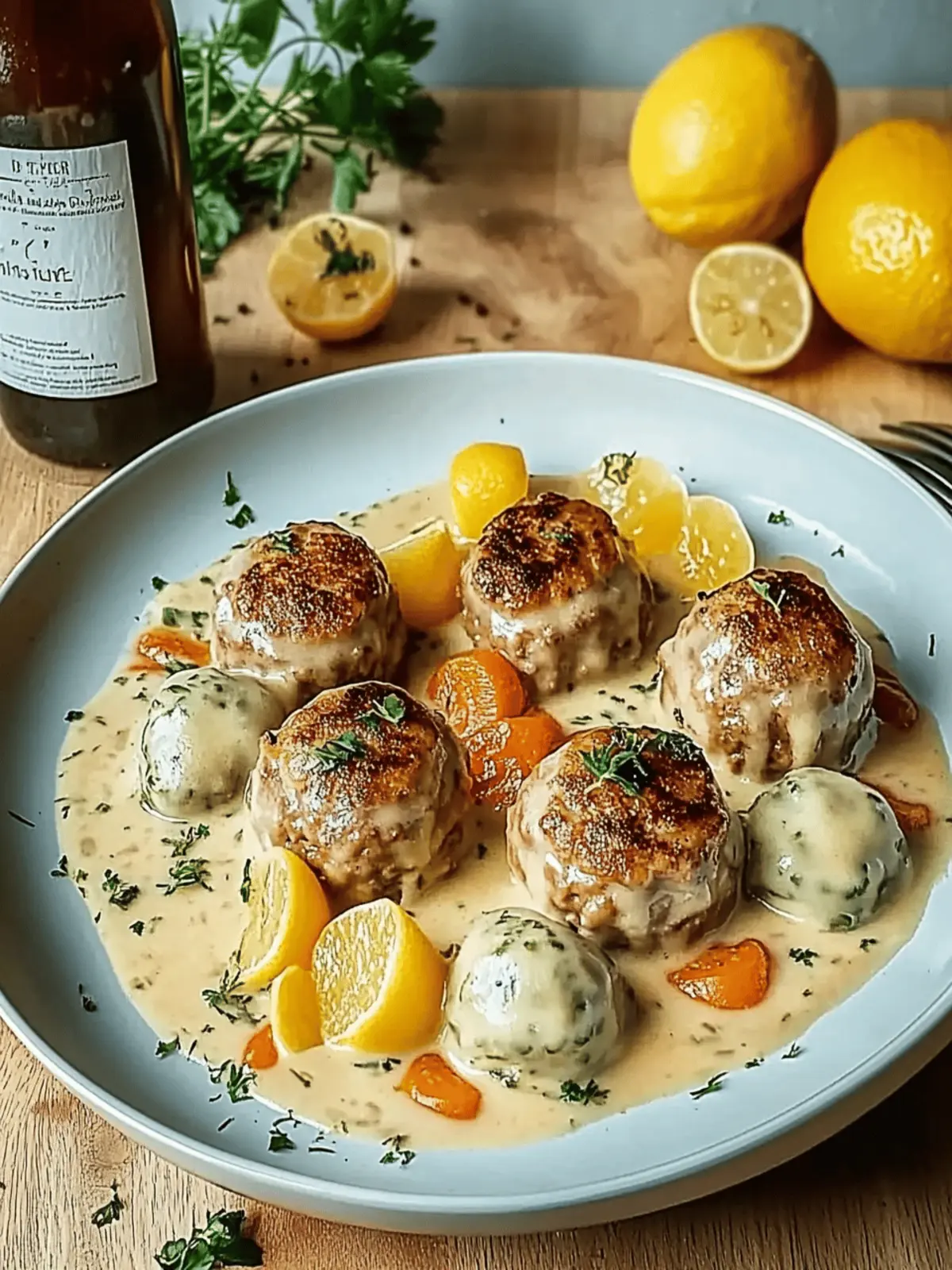 Fleischbällchen in einer cremigen Sauce mit Kartoffelpüree