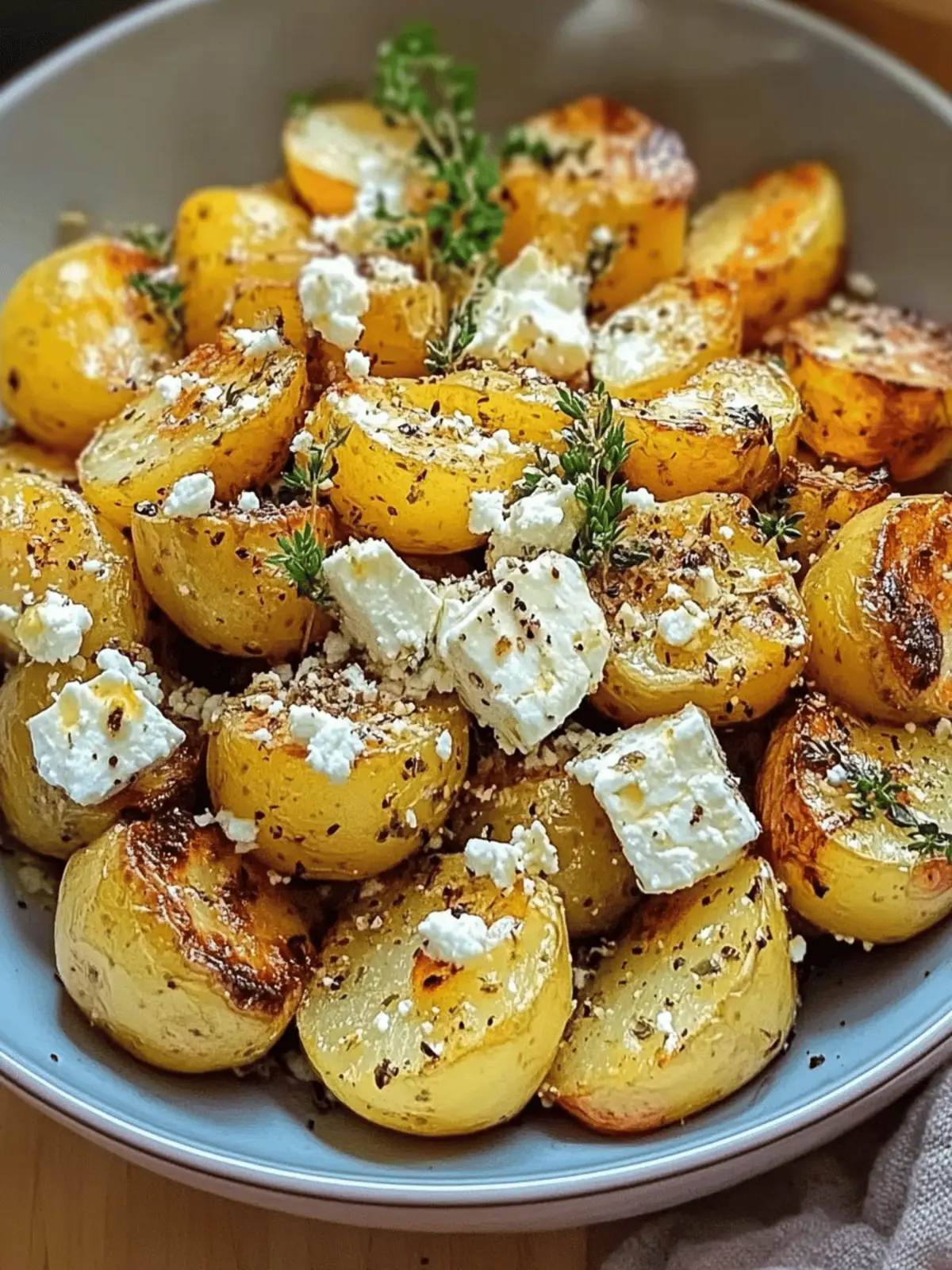 Genießen Sie einfach geröstete Kartoffeln mit Feta und Knoblauch
