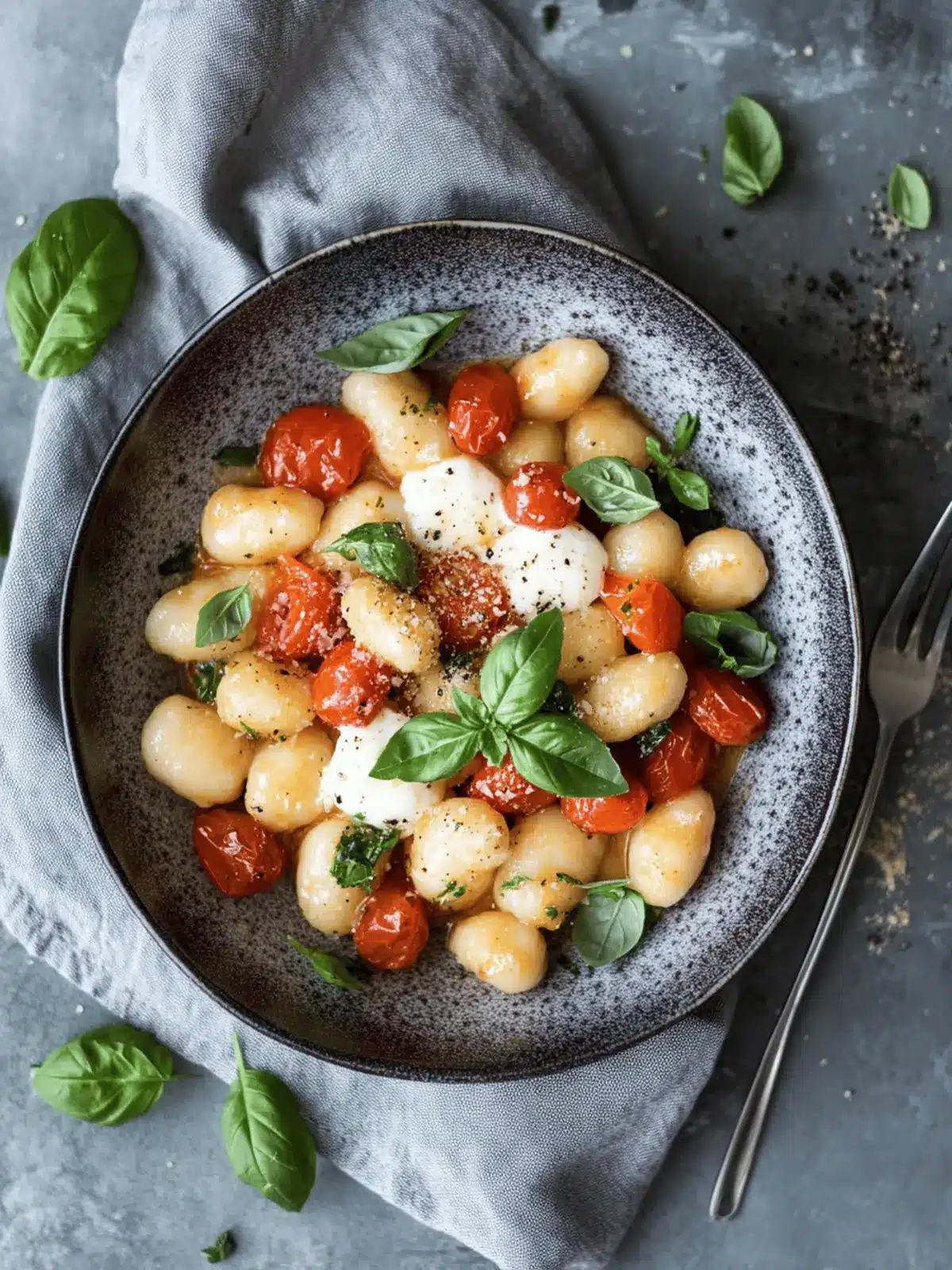 Gnocchi mit Tomate, Mozzarella und Basilikum