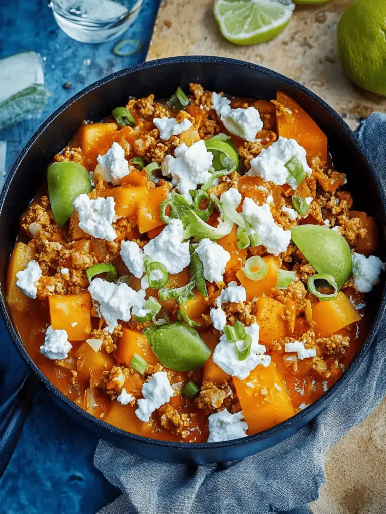 Kürbis und Hackfleischpfanne mit Feta