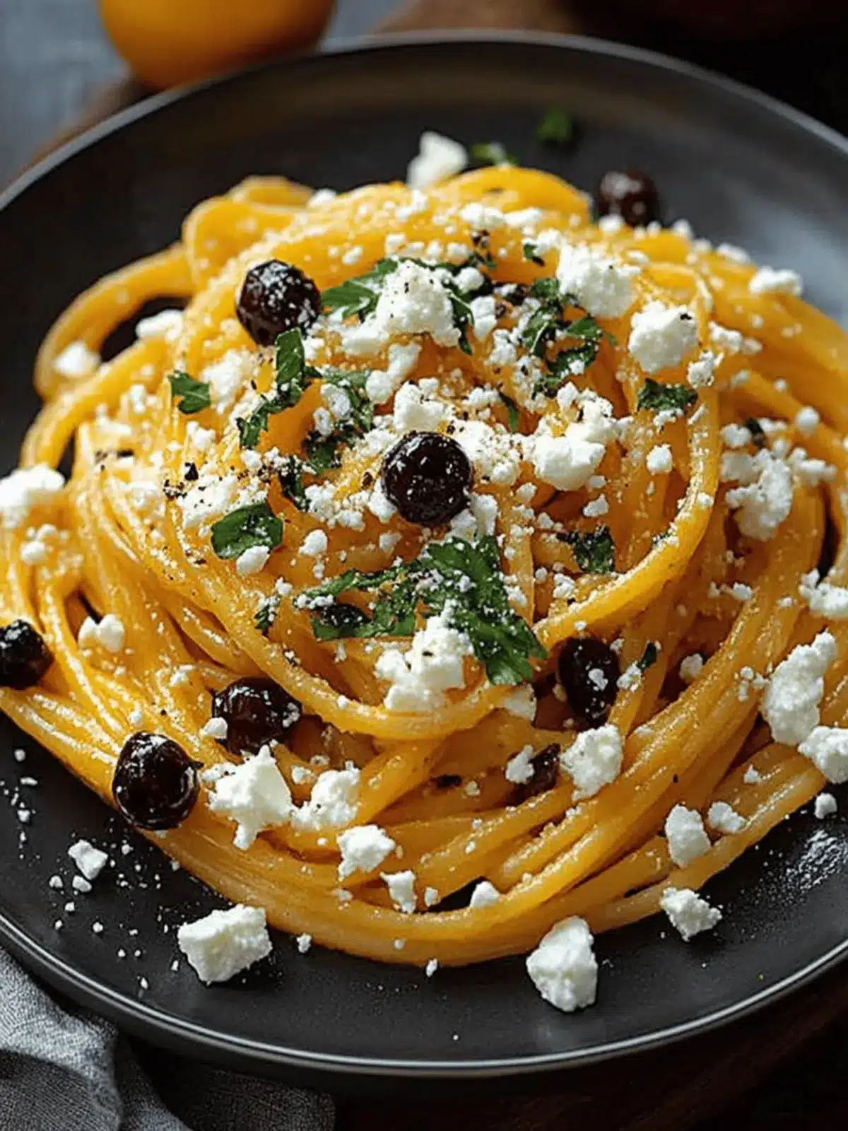 Kürbispasta mit Feta