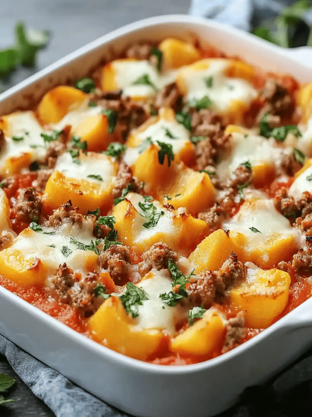 Süßkartoffel und Hackfleischauflauf mit Feta