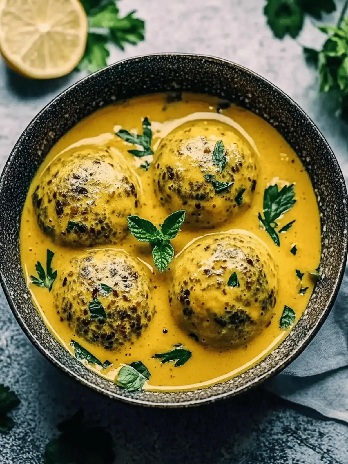 Vegane Linsenkloß in würziger Currysauce