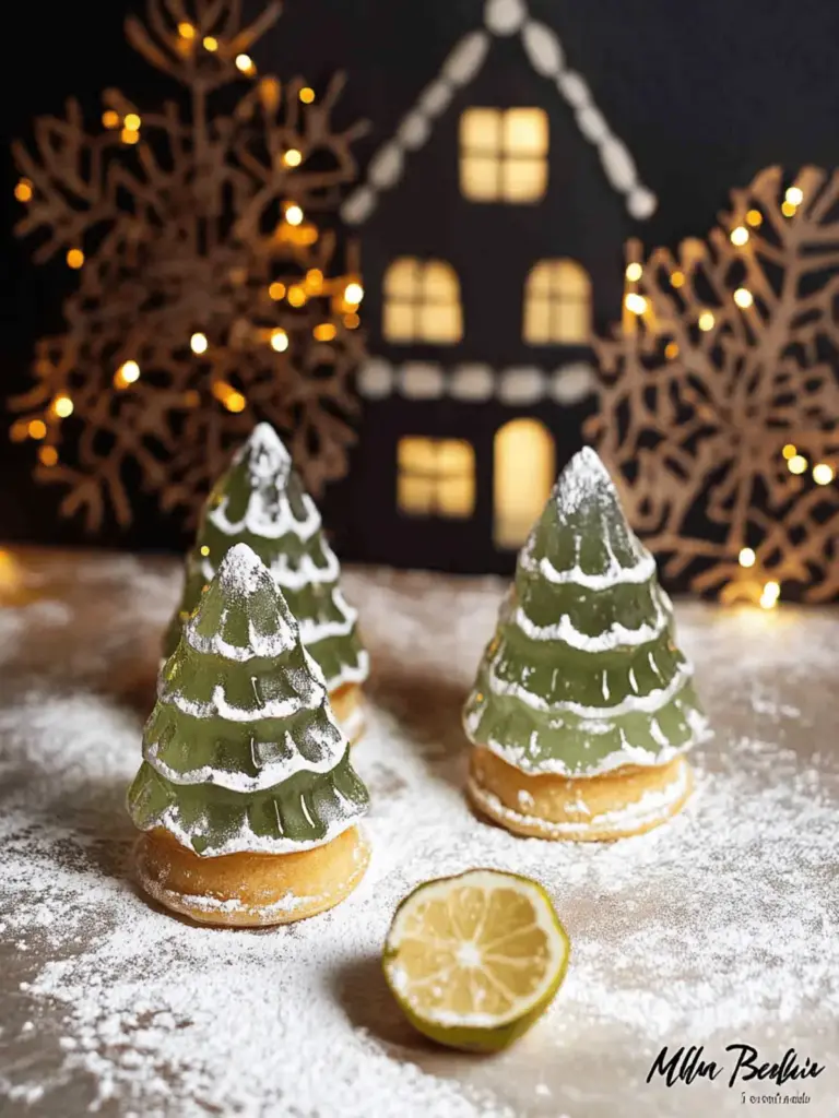 Pistazien-Weihnachtsbäume mit Himbeerfüllung