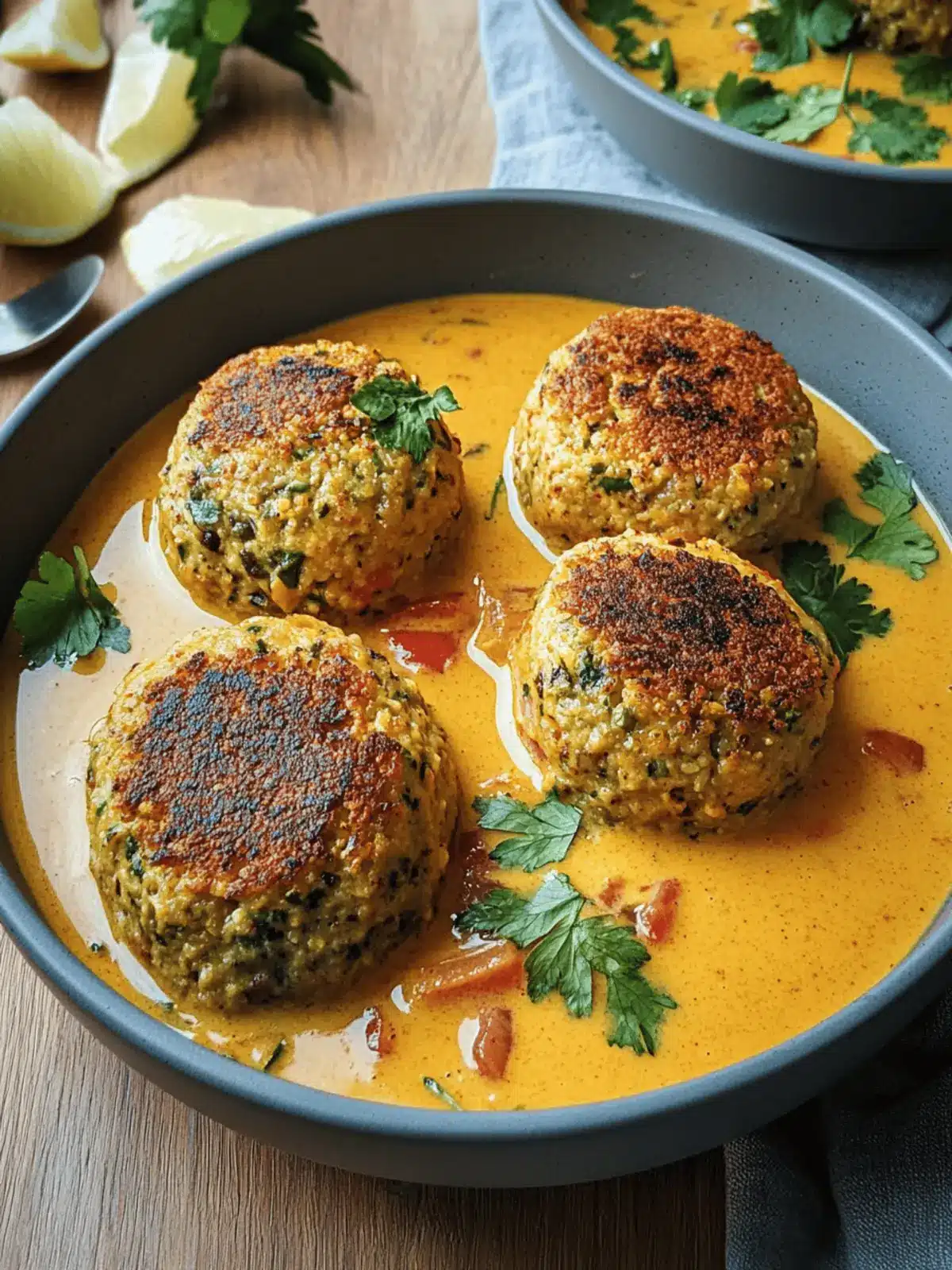 Vegane Linsenknödel in Curry-Sauce