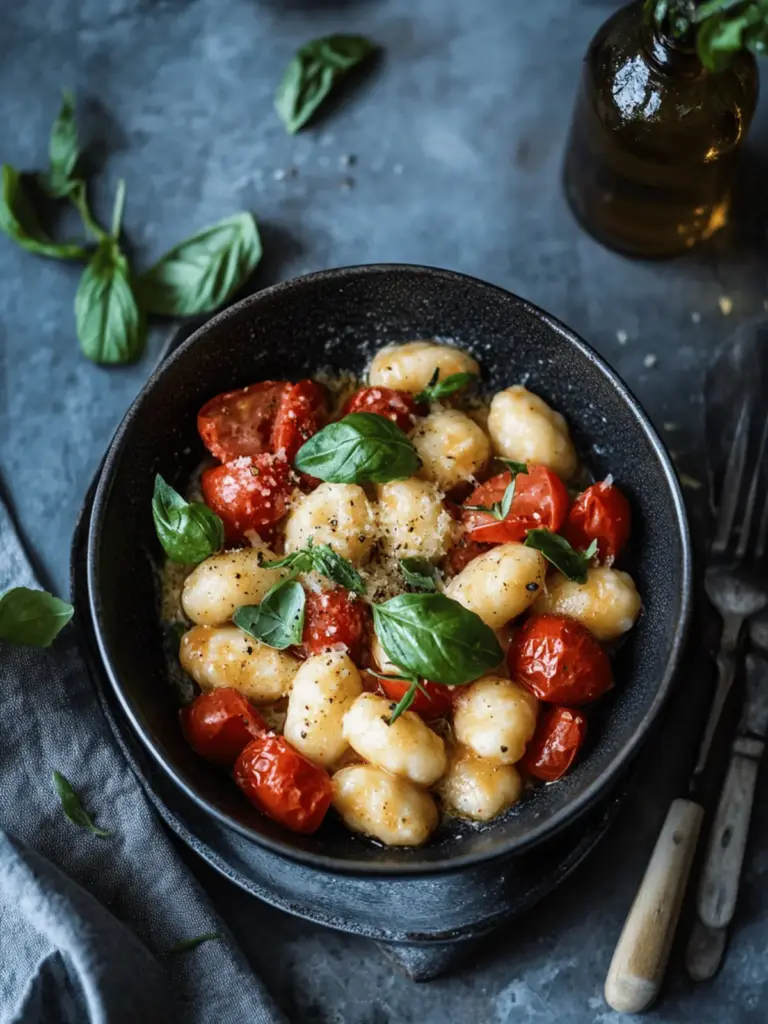 Gnocchi mit Tomate, Mozzarella und Basilikum