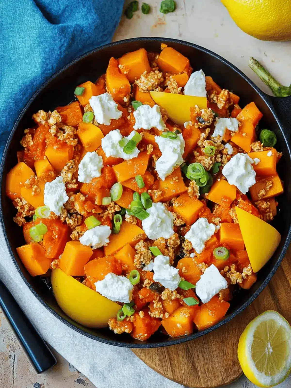 Kürbis und Hackfleischpfanne mit Feta