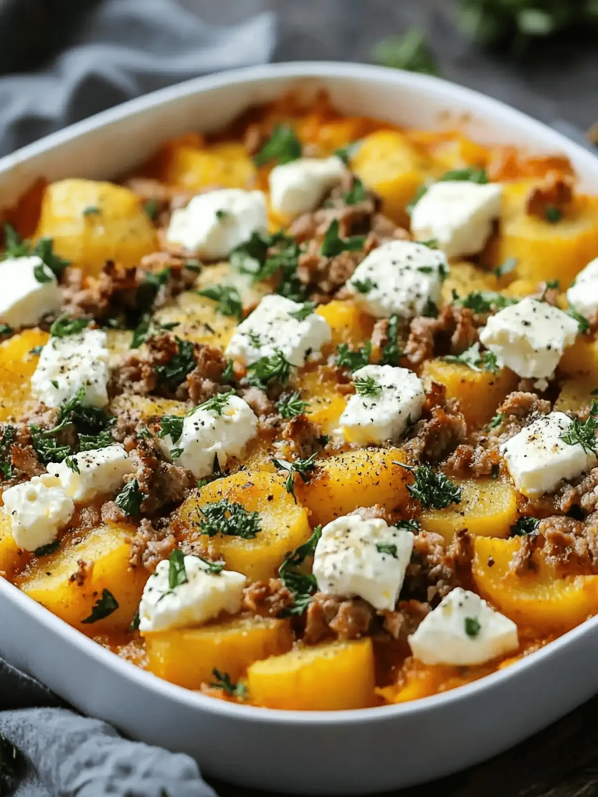 Süßkartoffel und Hackfleischauflauf mit Feta