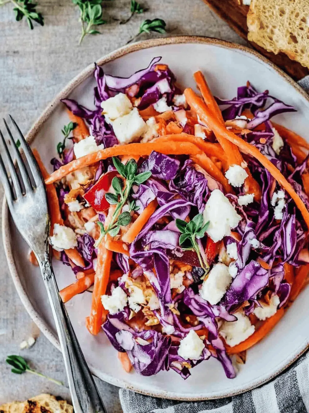 Rotkohl-Salat mit Feta und Karotten