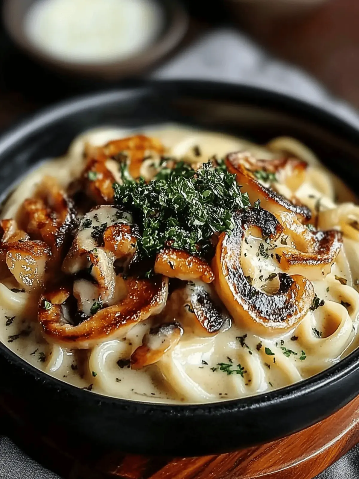 Cremige Pilz Udon Hühnchen