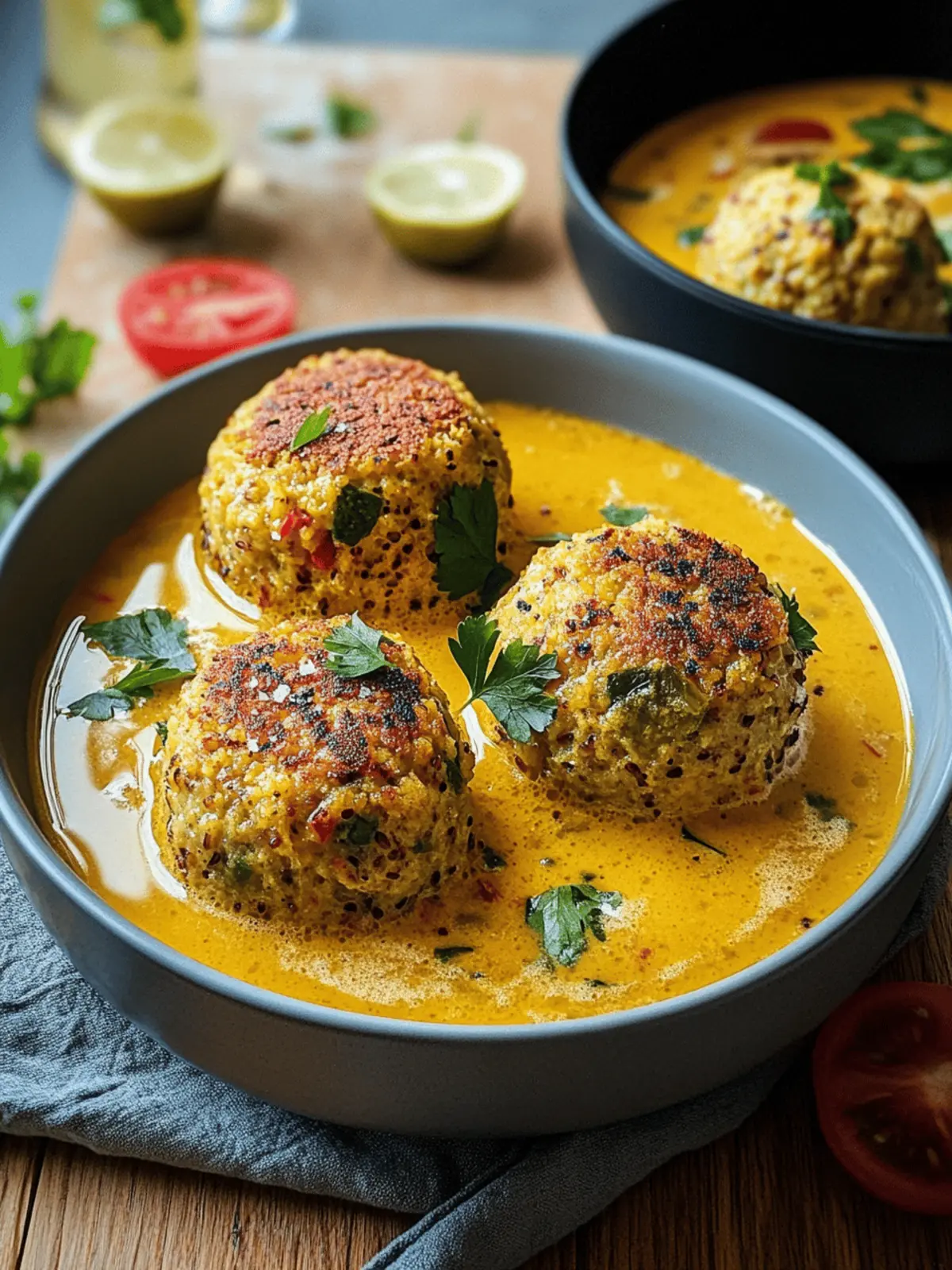 Vegane Linsenknödel in Curry-Sauce