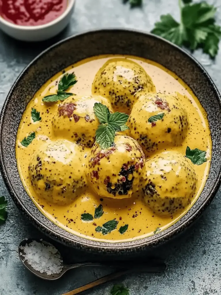 Vegane Linsenkloß in würziger Currysauce