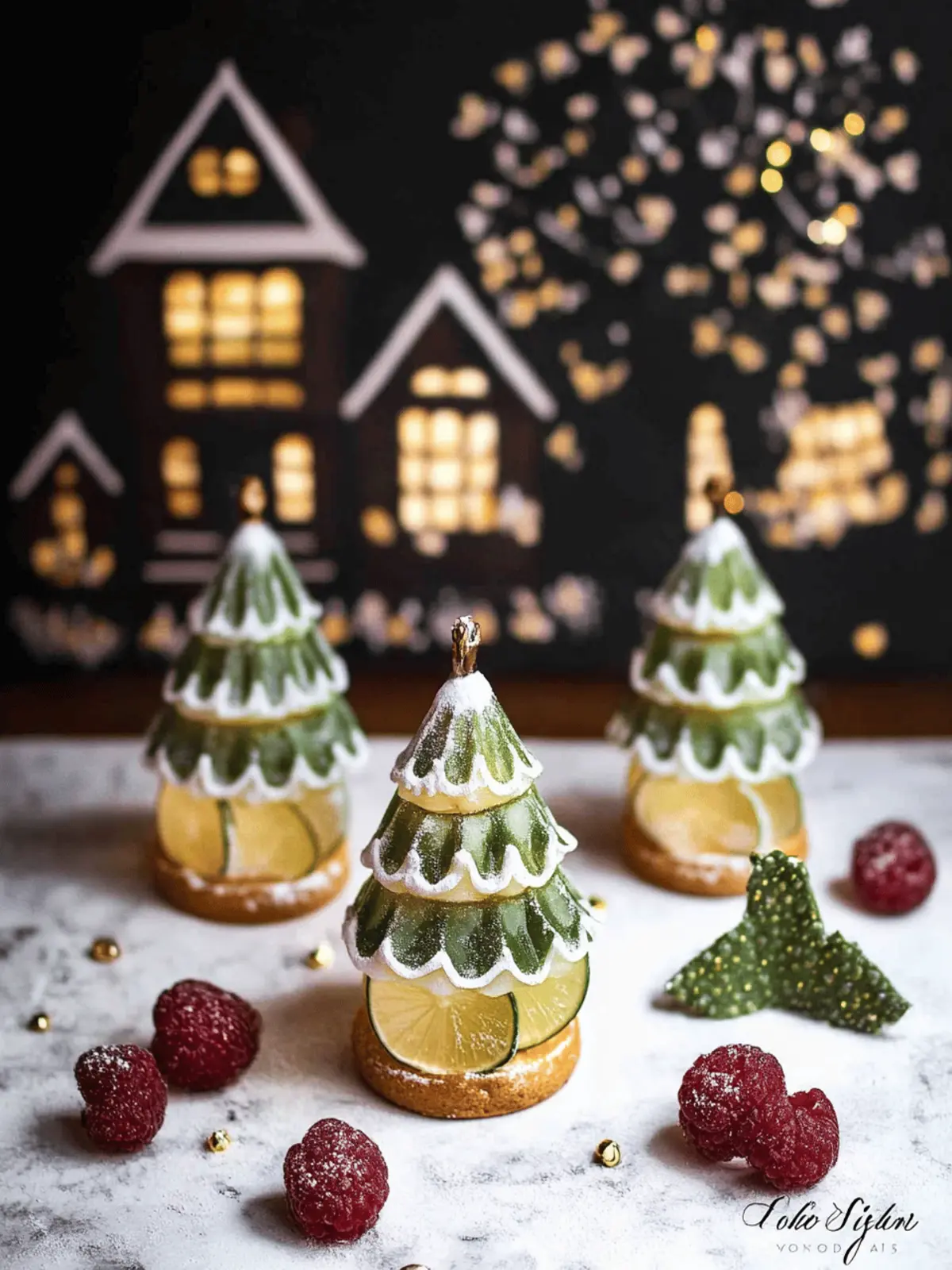 Pistazien-Weihnachtsbäume mit Himbeerfüllung