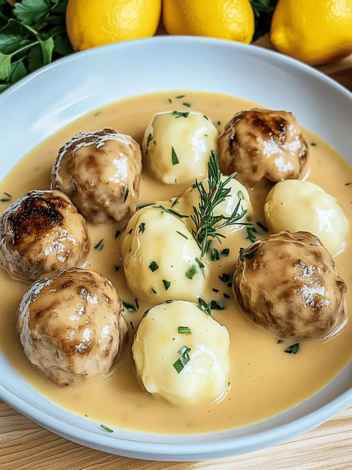 Hackbällchen in cremiger Sauce mit Kartoffelpüree