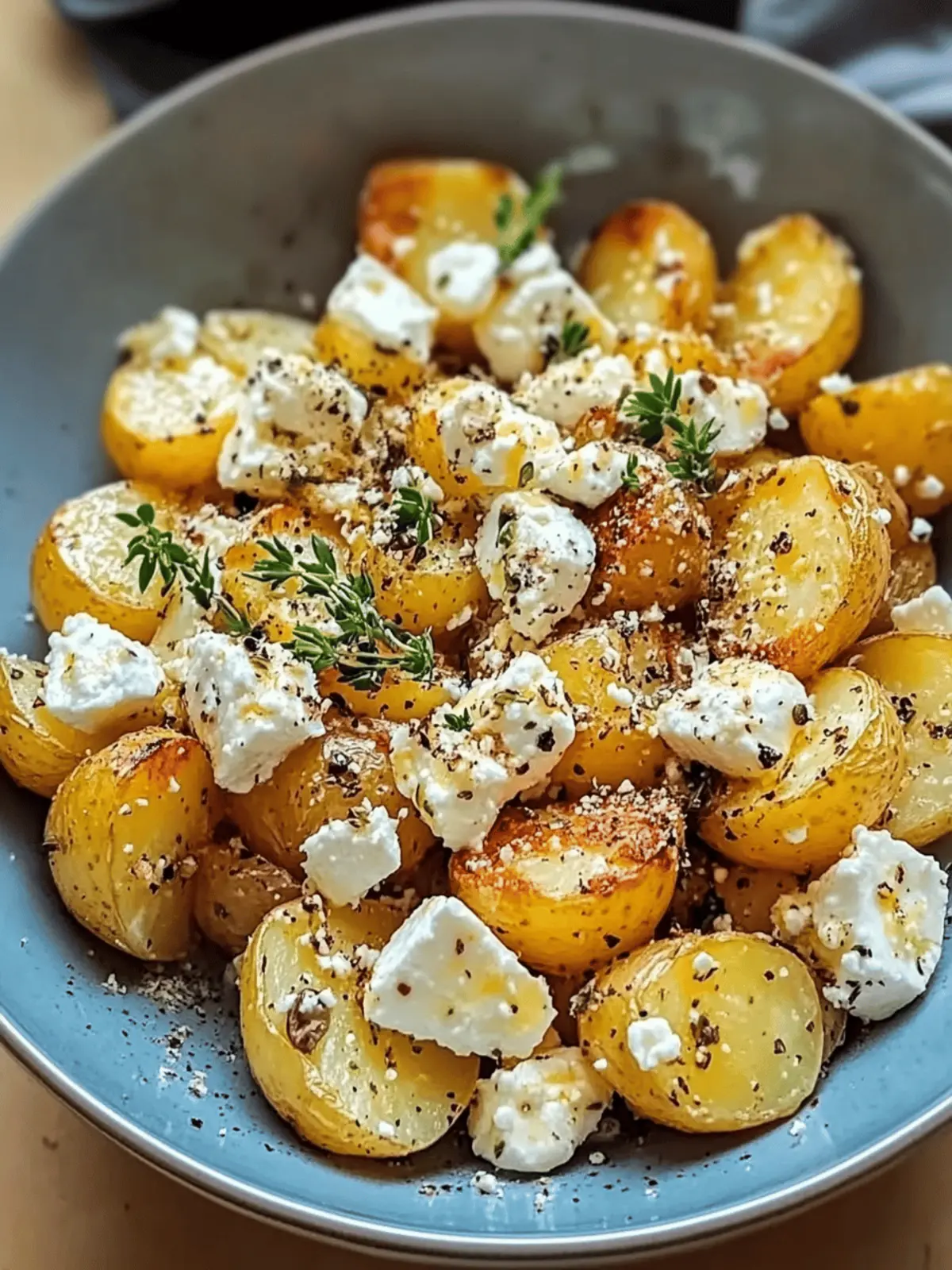 Genießen Sie einfach geröstete Kartoffeln mit Feta und Knoblauch