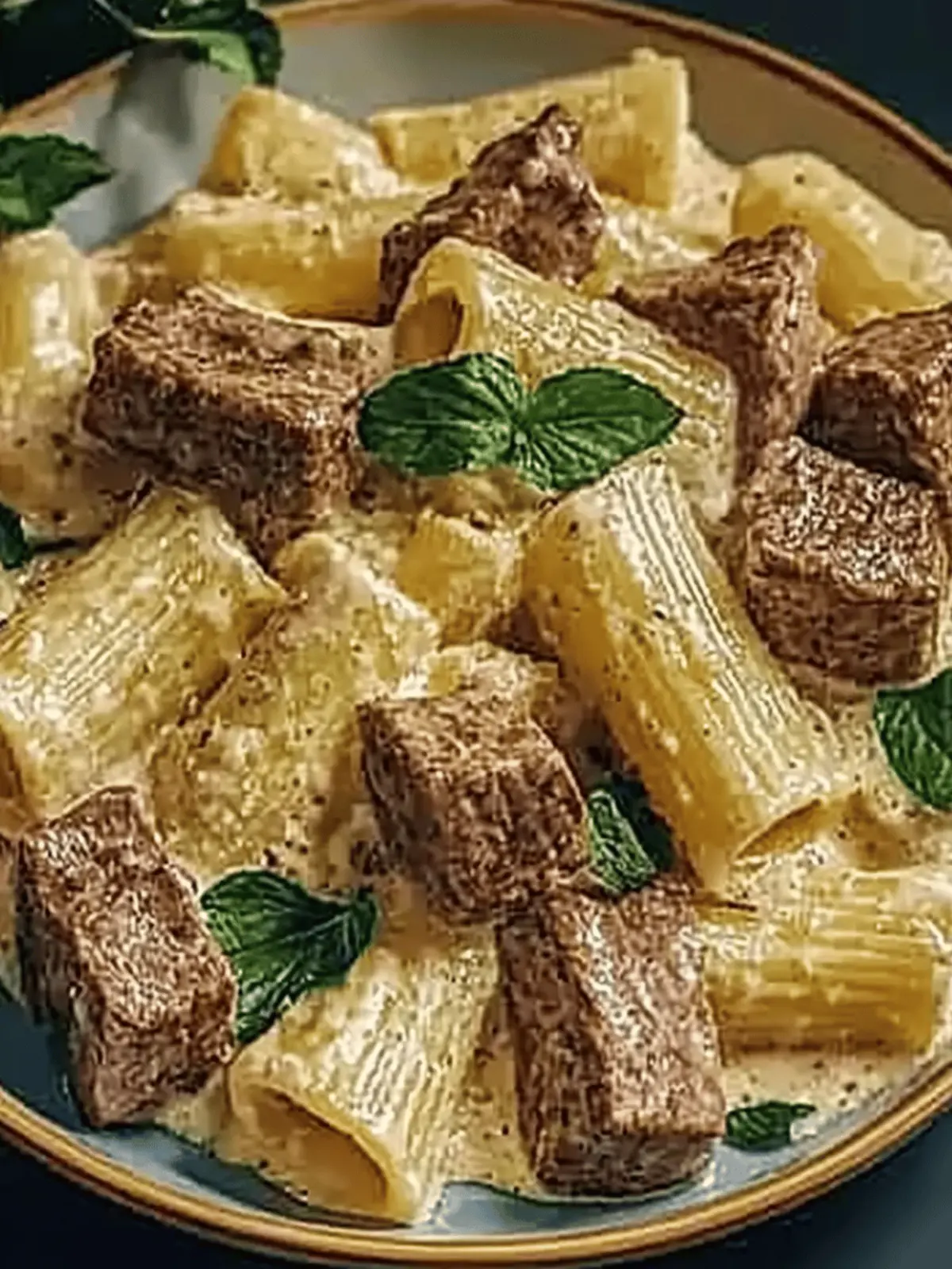 Cremige Parmesan-Rindfleisch mit Rigatoni-Pasta