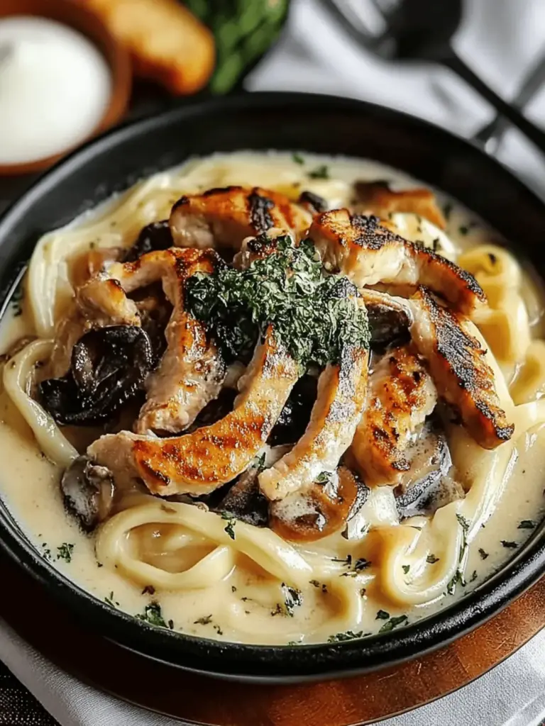 Cremige Pilz Udon Hühnchen