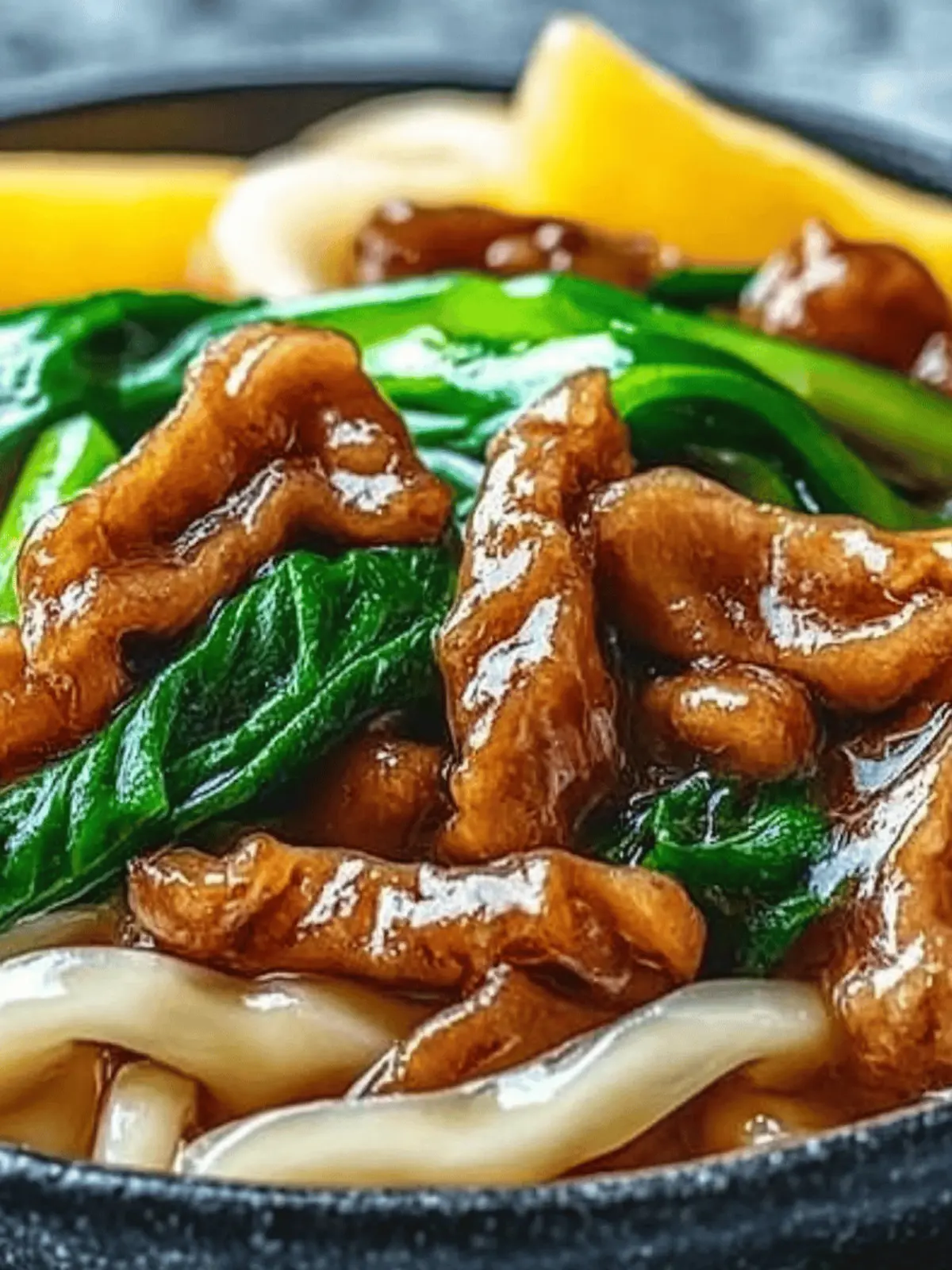 Udon-Nudeln mit Rindfleisch, Pak Choi und Röstzwiebeln