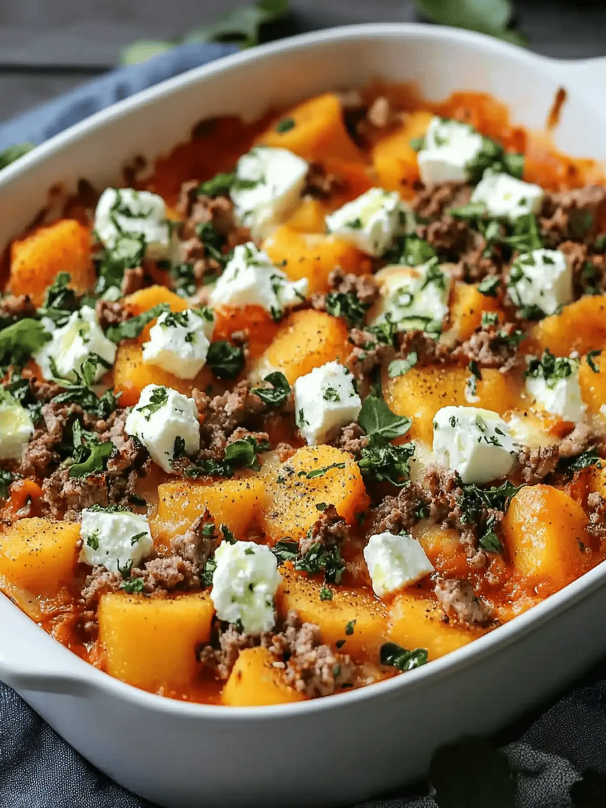 Süßkartoffel und Hackfleischauflauf mit Feta