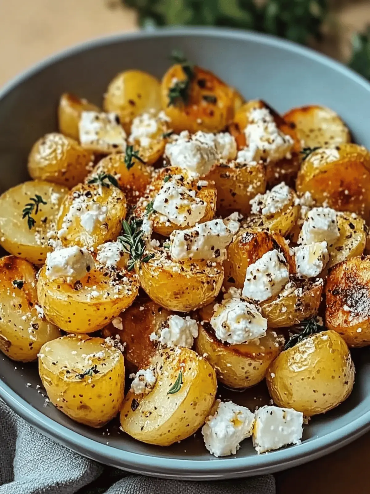 Genießen Sie einfach geröstete Kartoffeln mit Feta und Knoblauch