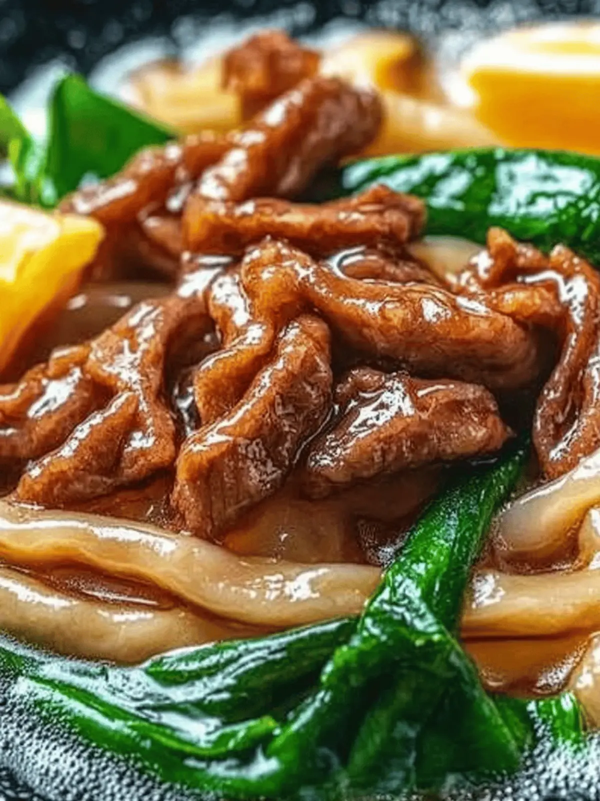 Udon-Nudeln mit Rindfleisch, Pak Choi und Röstzwiebeln