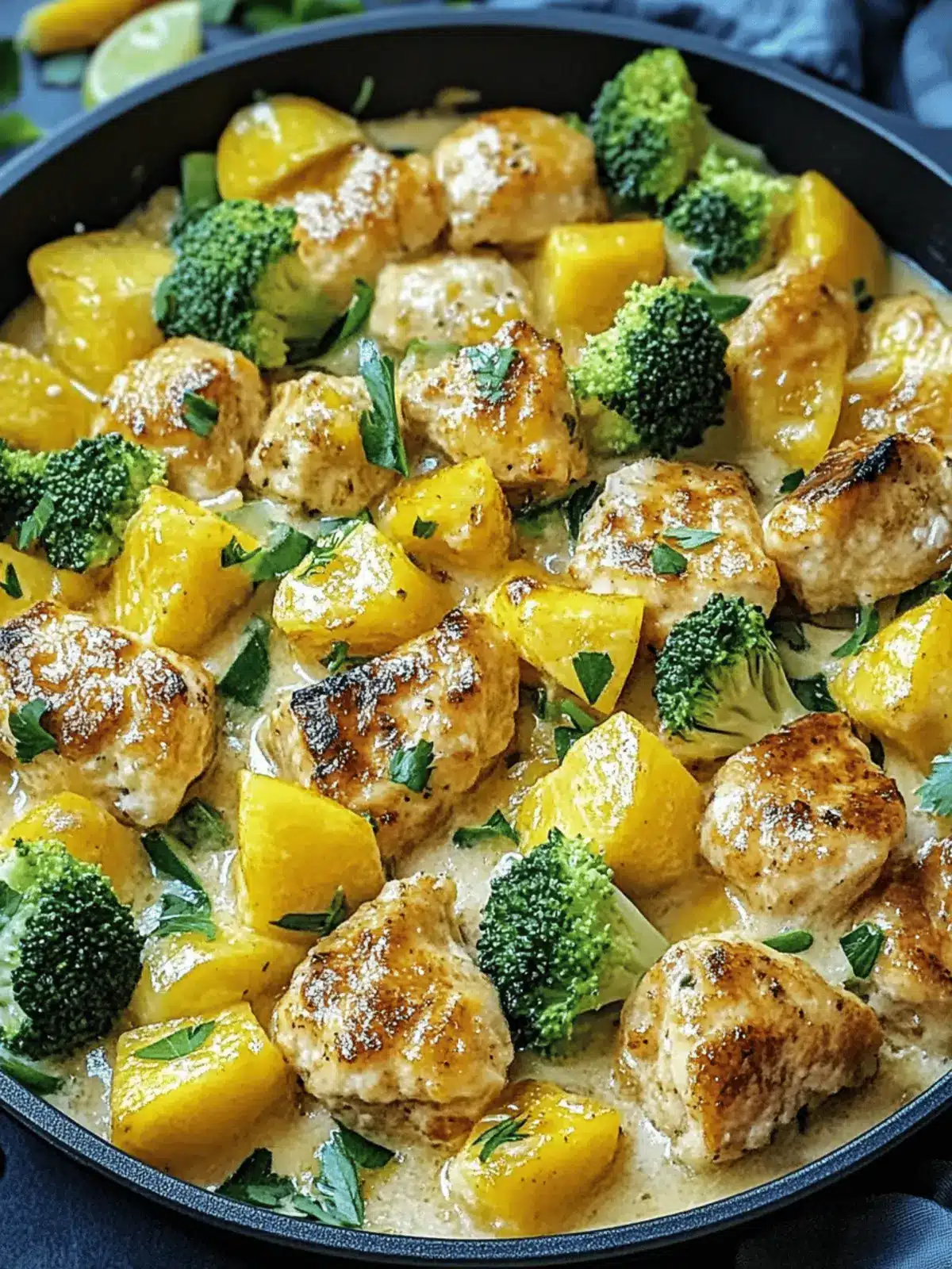 Kartoffel- und Hühner-Pfanne mit Brokkoli