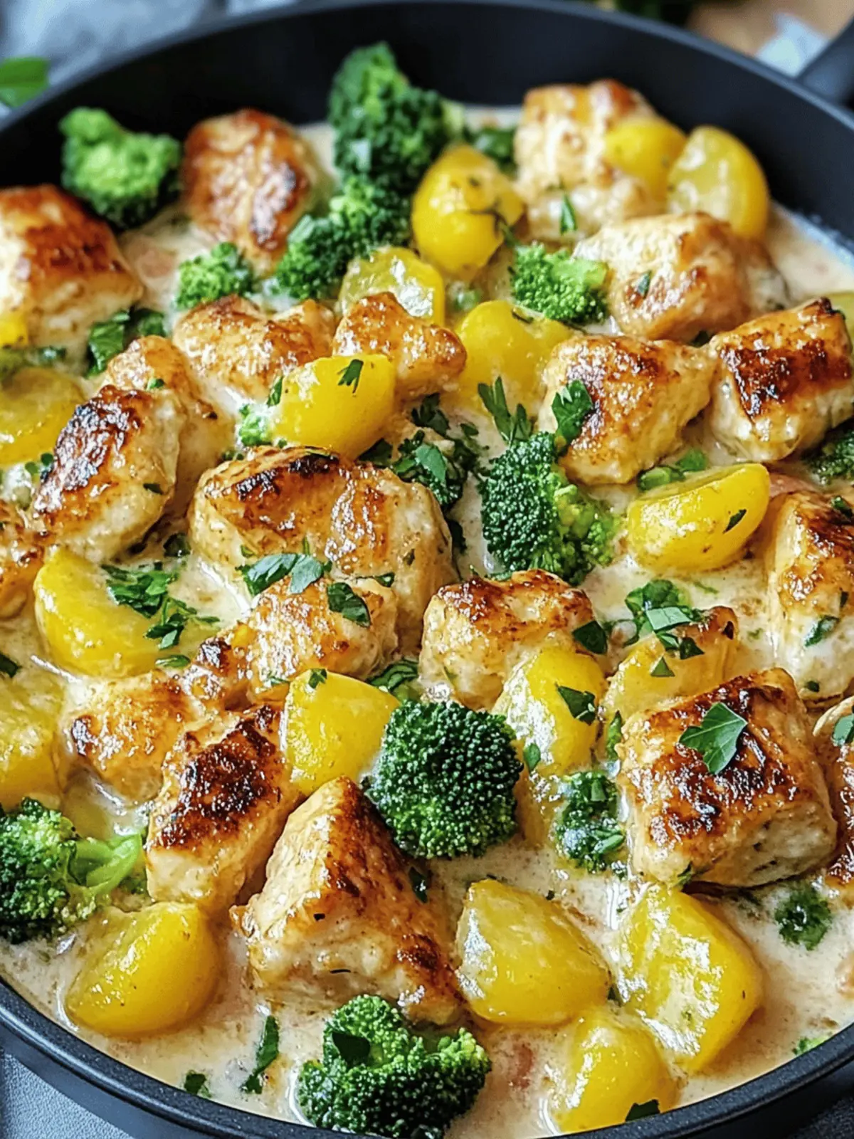 Kartoffel- und Hühner-Pfanne mit Brokkoli