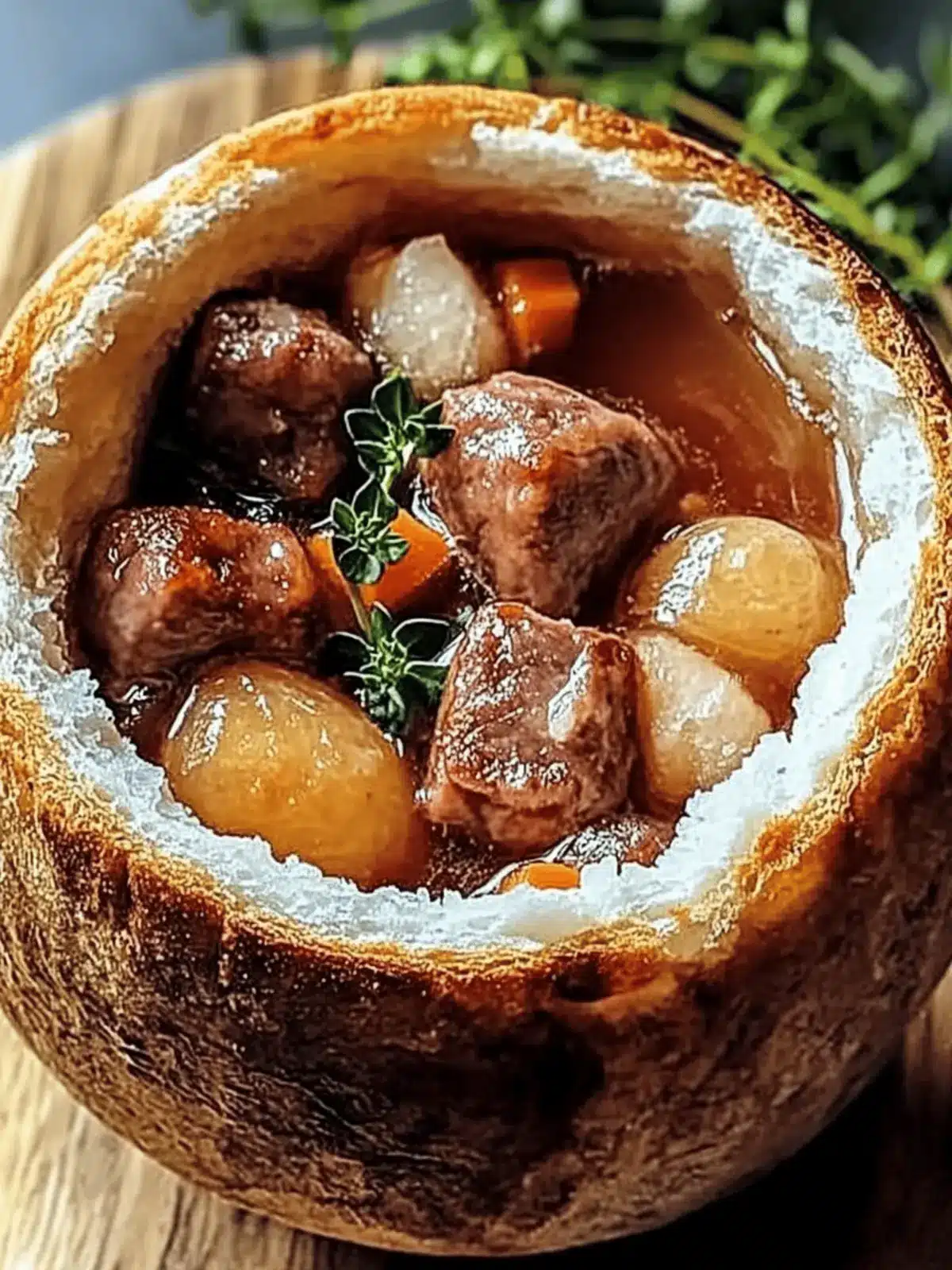 Herzhafter Rindfleischeintopf in Brotschalen