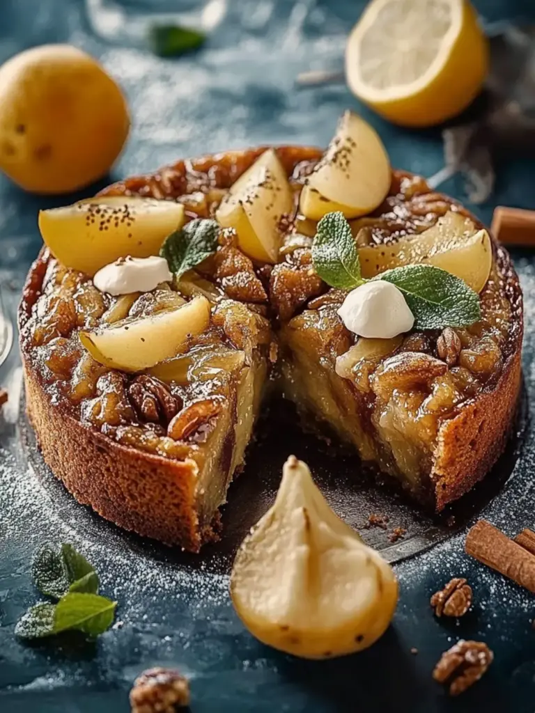 Backe einen Birnen- und Walnusskuchen