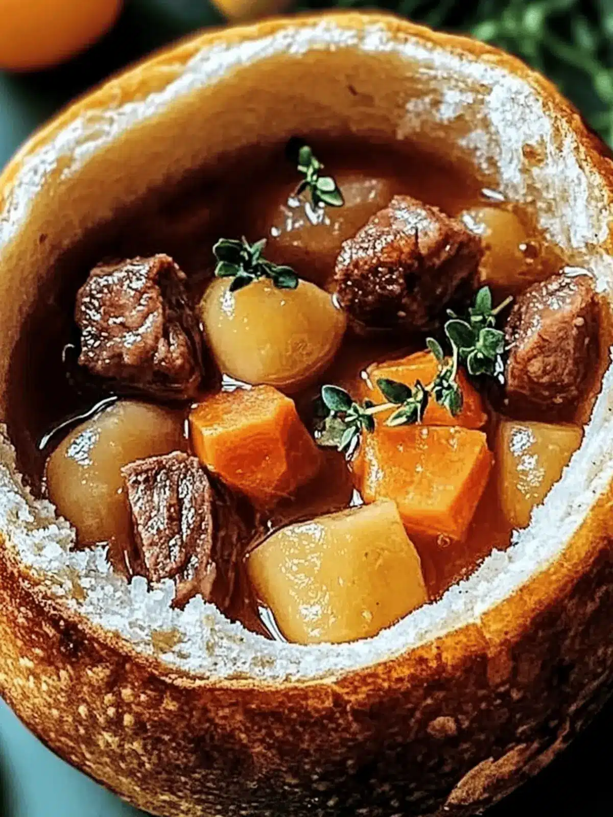 Herzhafter Rindfleischeintopf in Brotschalen