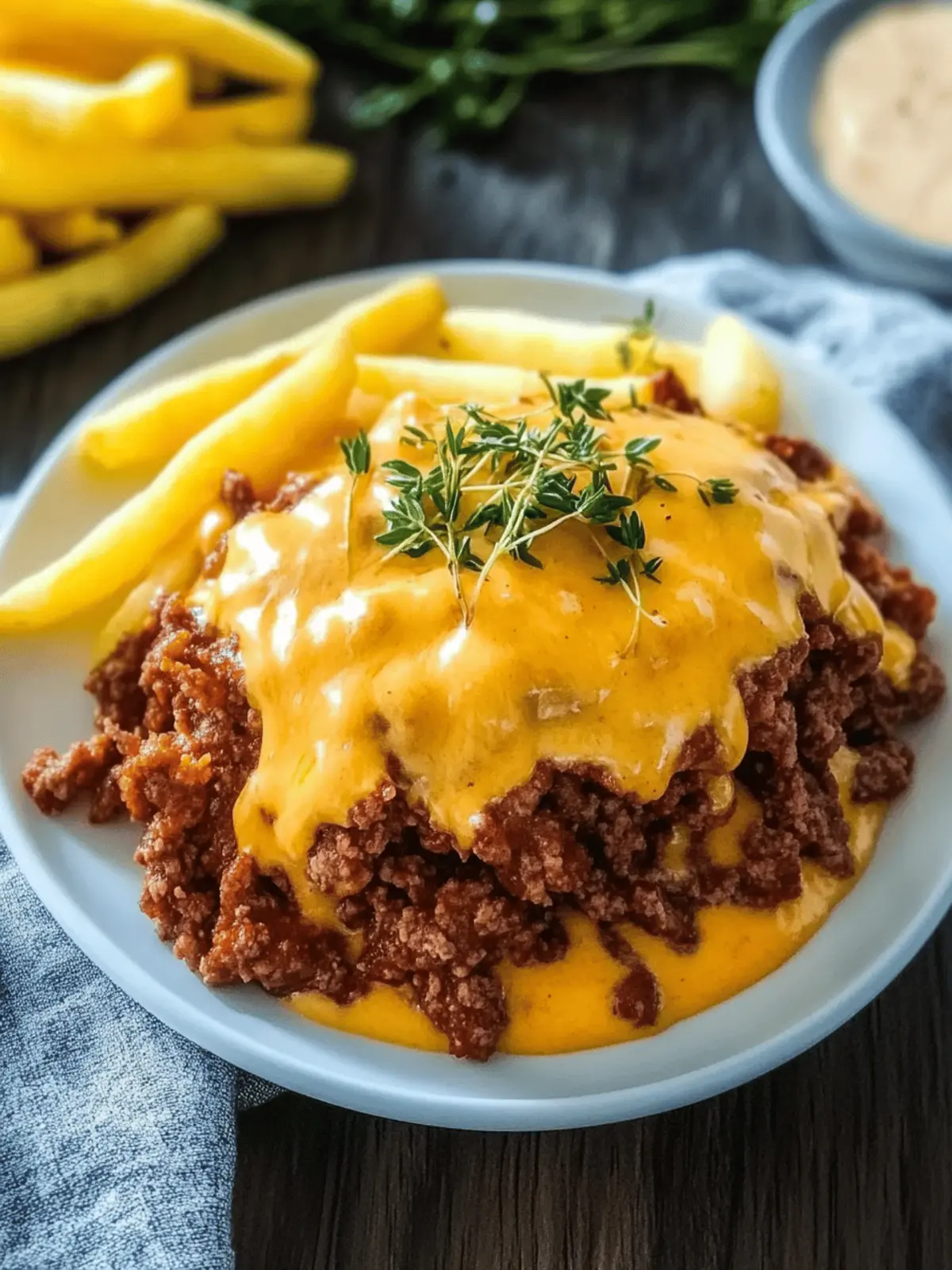 Beladene Pommes mit Rinderhackfleisch und Cheddar