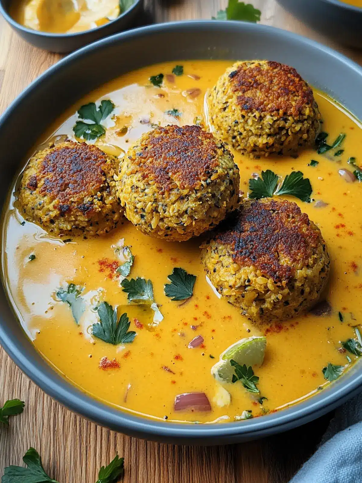 Vegane Linsendumplings in Currysauce