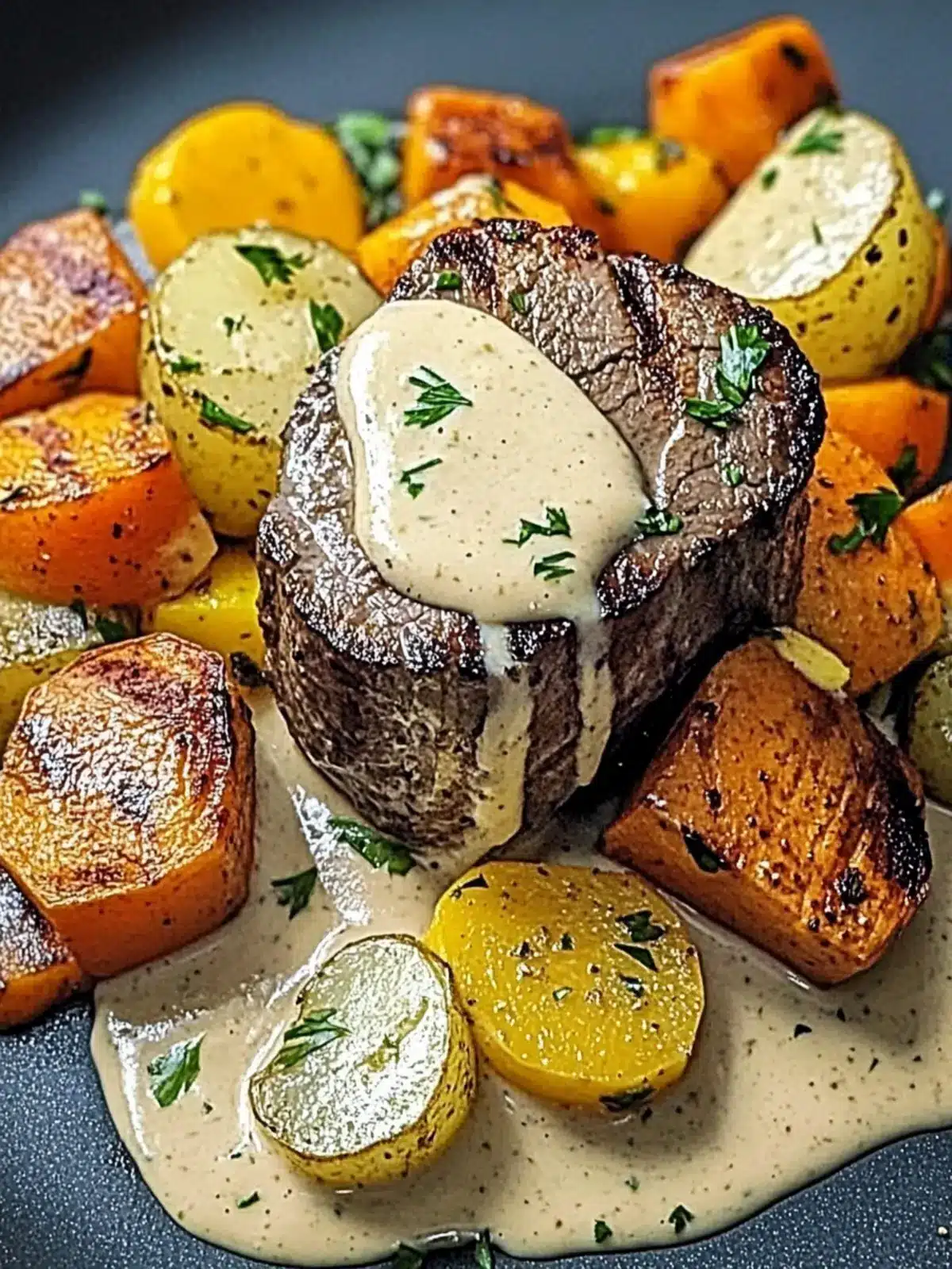 Genießen Sie Rinderfilet mit Knoblauch-Dijon-Cremesauce
