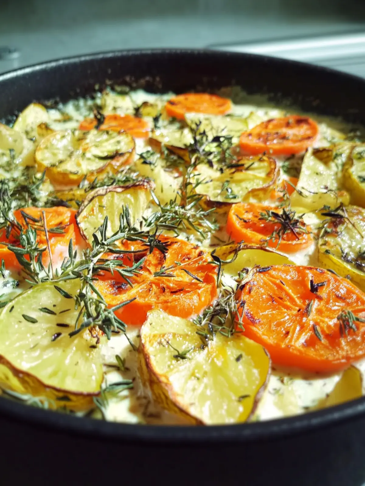 Cremige geröstete Kohlrabi und Karotten