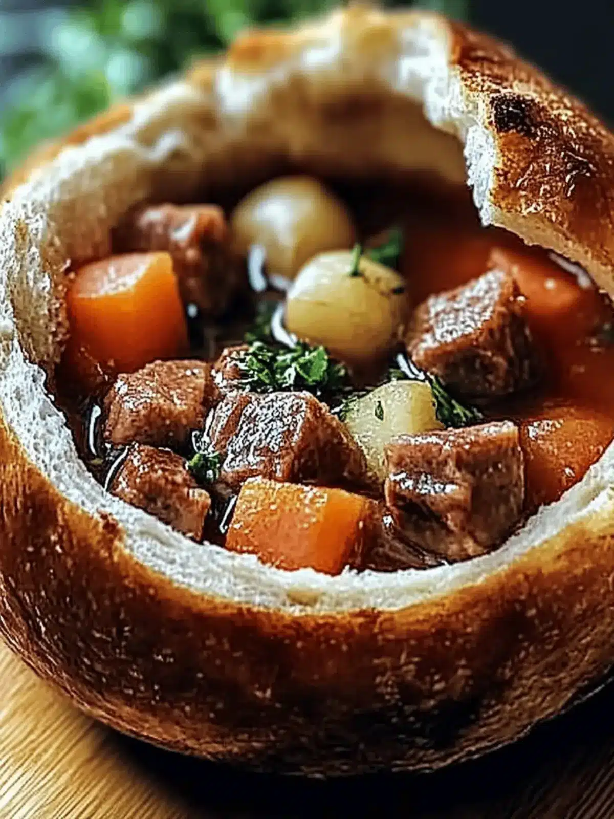 Herzhafter Rindfleischeintopf in Brotschalen