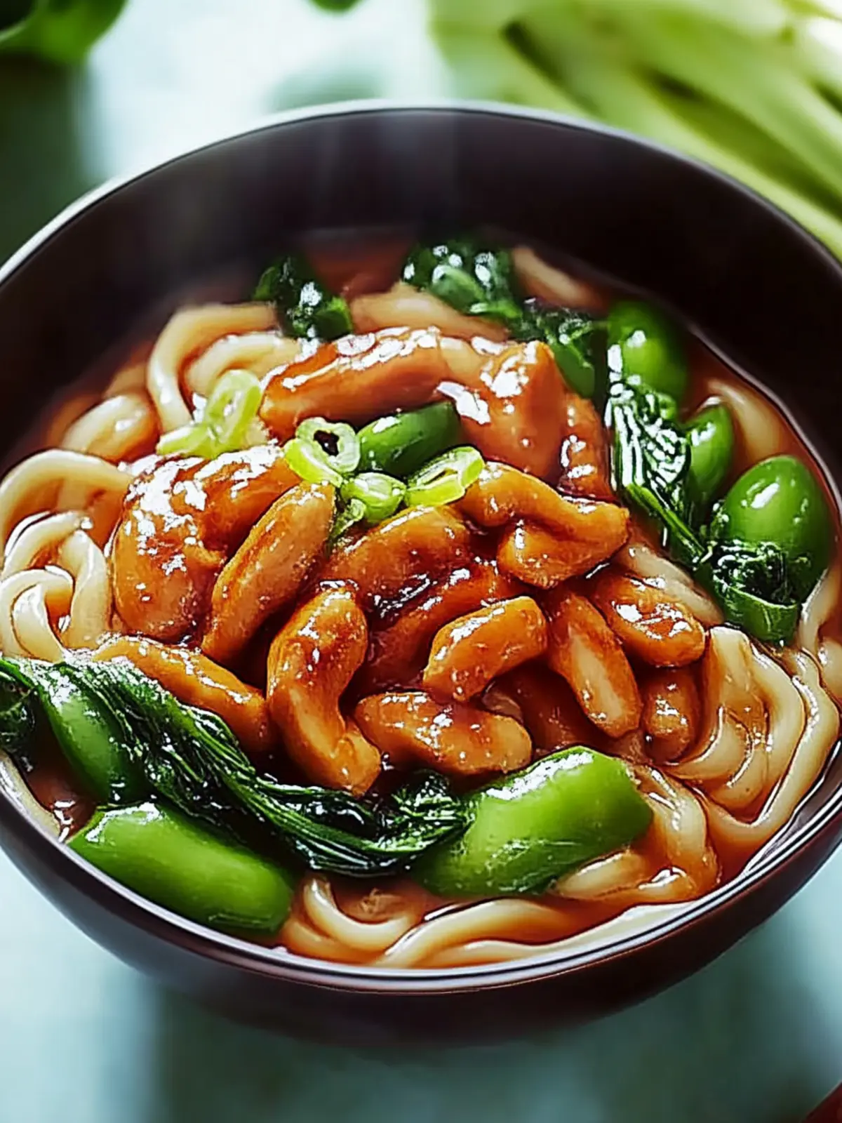 Teriyaki-Hühnchen-Udon-Nudeln mit Choy Sum