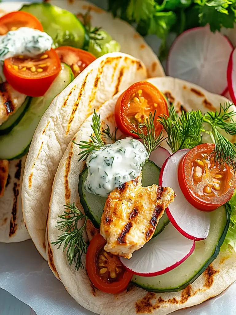 Griechische Hähnchen-Pitas mit Tzatziki und Feta